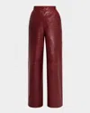 Frame The Wide Leather Trousers In Syrah Red