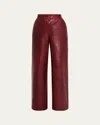 Frame The Wide Leather Trousers In Syrah Red