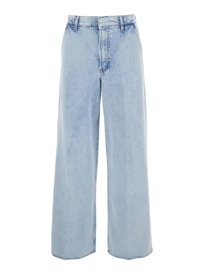 FRAME LIGHT BLUE FIVE POCKET JEANS WITH WIDE LEG IN COTTON BLEND WOMAN