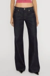 Frame The Leo Low Rise Wide Leg Jeans In Casino In Black