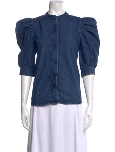 Pre-owned Frame Three-quarter Sleeve Blouse In Blue