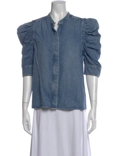 Pre-owned Frame Three-quarter Sleeve Blouse In Blue