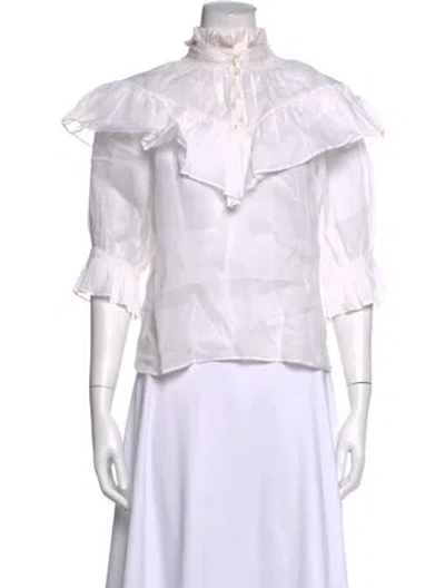 Pre-owned Frame Three-quarter Sleeve Blouse In White