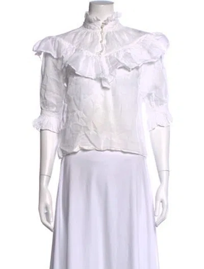 Pre-owned Frame Three-quarter Sleeve Blouse In White