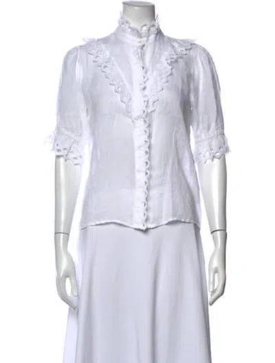 Pre-owned Frame Three-quarter Sleeve Blouse In White