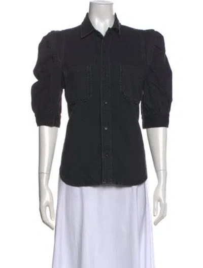 Pre-owned Frame Three-quarter Sleeve Button-up Top In Black