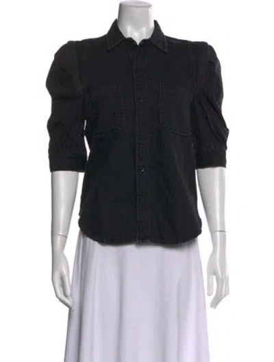 Pre-owned Frame Three-quarter Sleeve Button-up Top In Black