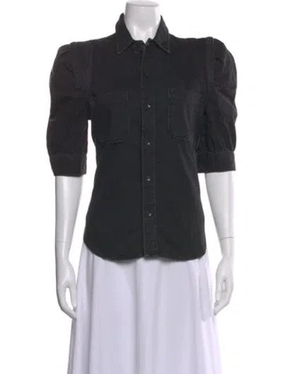 Pre-owned Frame Three-quarter Sleeve Button-up Top In Black