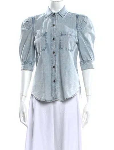 Pre-owned Frame Three-quarter Sleeve Button-up Top In Blue