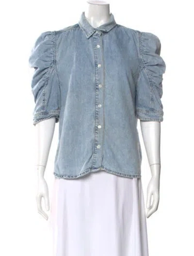 Pre-owned Frame Three-quarter Sleeve Button-up Top In Blue