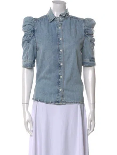 Pre-owned Frame Three-quarter Sleeve Button-up Top In Blue