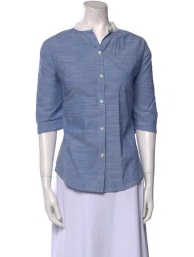 Pre-owned Frame Three-quarter Sleeve Button-up Top In Blue