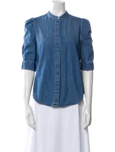 Pre-owned Frame Three-quarter Sleeve Button-up Top In Blue
