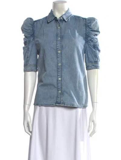 Pre-owned Frame Three-quarter Sleeve Button-up Top In Blue