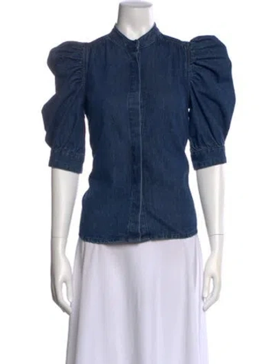 Pre-owned Frame Three-quarter Sleeve Button-up Top In Blue