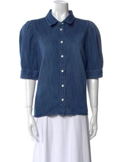 Pre-owned Frame Three-quarter Sleeve Button-up Top In Blue
