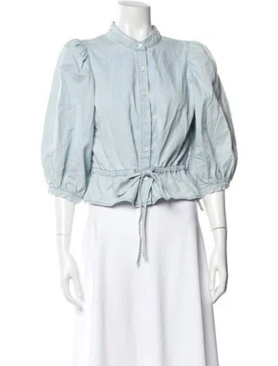 Pre-owned Frame Three-quarter Sleeve Button-up Top In Blue