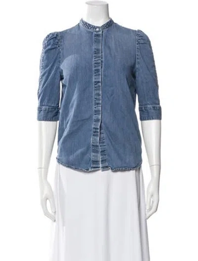 Pre-owned Frame Three-quarter Sleeve Button-up Top In Blue