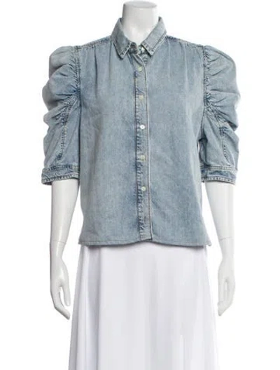 Pre-owned Frame Three-quarter Sleeve Button-up Top In Blue