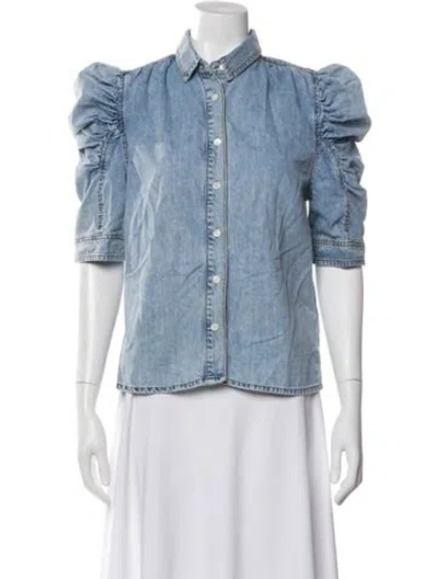 Pre-owned Frame Three-quarter Sleeve Button-up Top In Blue