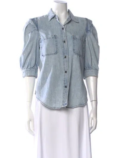 Pre-owned Frame Three-quarter Sleeve Button-up Top In Blue
