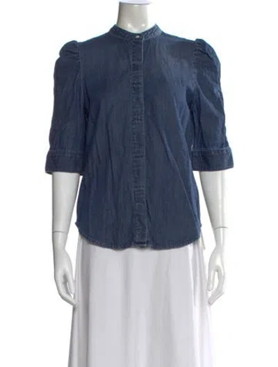Pre-owned Frame Three-quarter Sleeve Button-up Top In Blue