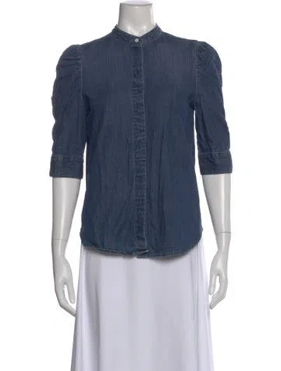 Pre-owned Frame Three-quarter Sleeve Button-up Top In Blue