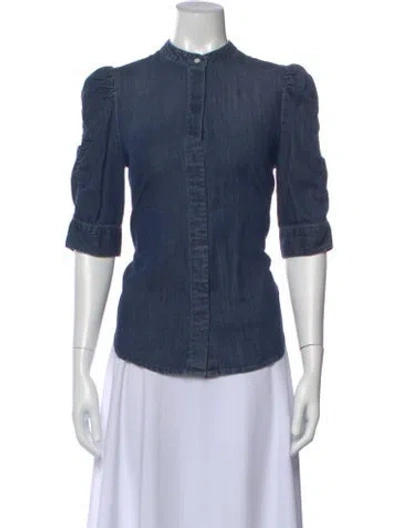 Pre-owned Frame Three-quarter Sleeve Button-up Top In Blue