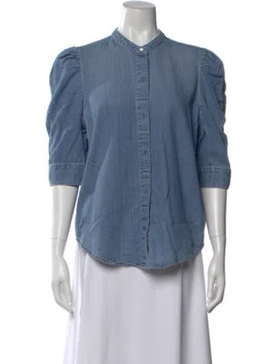 Pre-owned Frame Three-quarter Sleeve Button-up Top In Blue