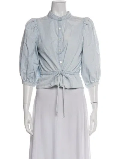 Pre-owned Frame Three-quarter Sleeve Button-up Top In Blue