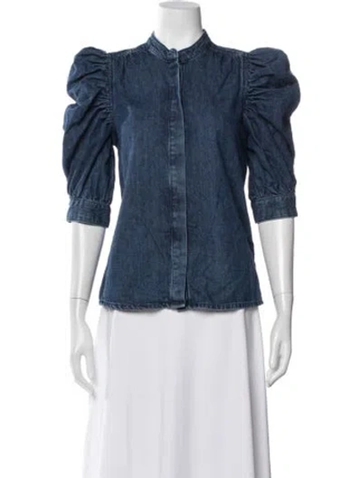Pre-owned Frame Three-quarter Sleeve Button-up Top In Blue