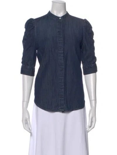 Pre-owned Frame Three-quarter Sleeve Button-up Top In Blue