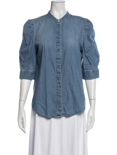Pre-owned Frame Three-quarter Sleeve Button-up Top In Blue