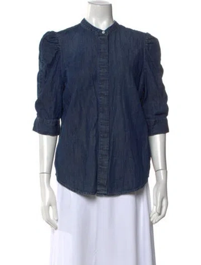 Pre-owned Frame Three-quarter Sleeve Button-up Top In Blue