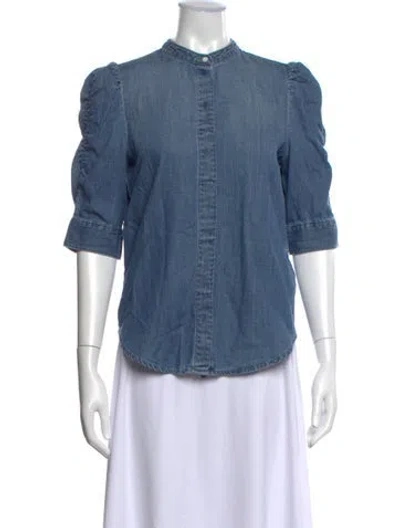 Pre-owned Frame Three-quarter Sleeve Button-up Top In Blue
