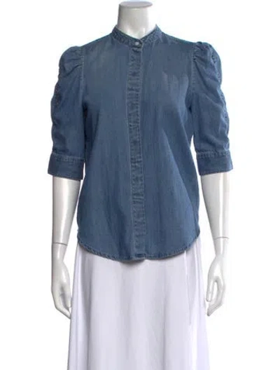 Pre-owned Frame Three-quarter Sleeve Button-up Top In Blue