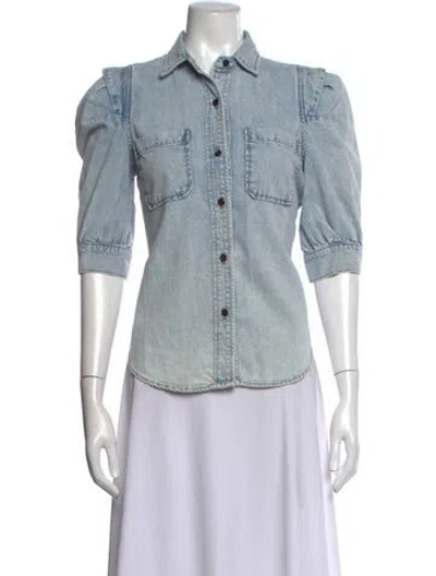 Pre-owned Frame Three-quarter Sleeve Button-up Top In Blue