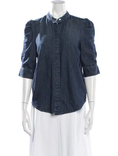 Pre-owned Frame Three-quarter Sleeve Button-up Top In Blue