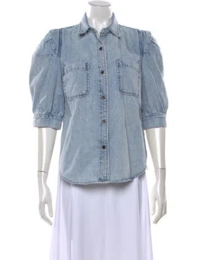 Pre-owned Frame Three-quarter Sleeve Button-up Top In Blue