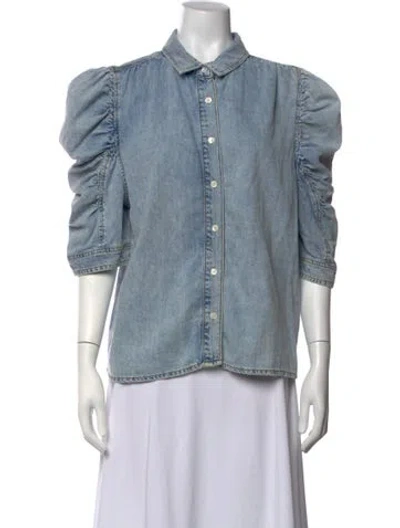 Pre-owned Frame Three-quarter Sleeve Button-up Top In Blue