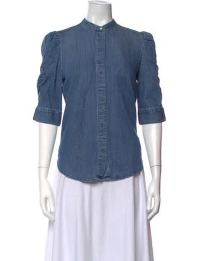 Pre-owned Frame Three-quarter Sleeve Button-up Top In Blue