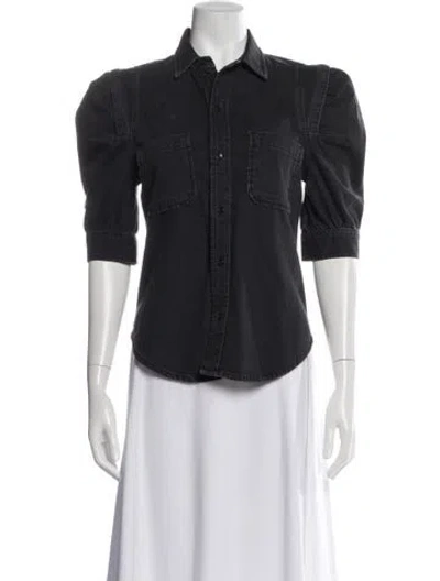 Pre-owned Frame Three-quarter Sleeve Button-up Top In Gray