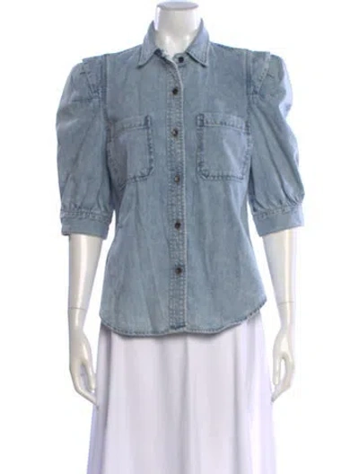 Pre-owned Frame Three-quarter Sleeve Button-up Top W/ Tags In Blue