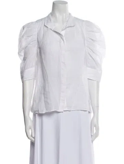 Pre-owned Frame Three-quarter Sleeve Button-up Top In White