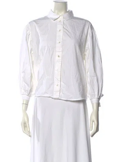 Pre-owned Frame Three-quarter Sleeve Button-up Top In White