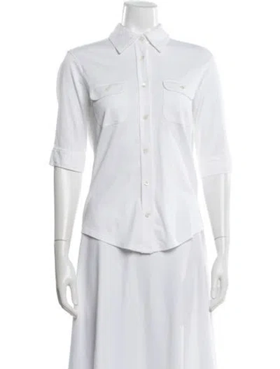 Pre-owned Frame Three-quarter Sleeve Button-up Top In White