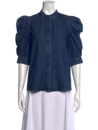 Pre-owned Frame Three-quarter Sleeve Top In Blue
