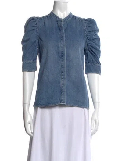 Pre-owned Frame Three-quarter Sleeve Top In Blue