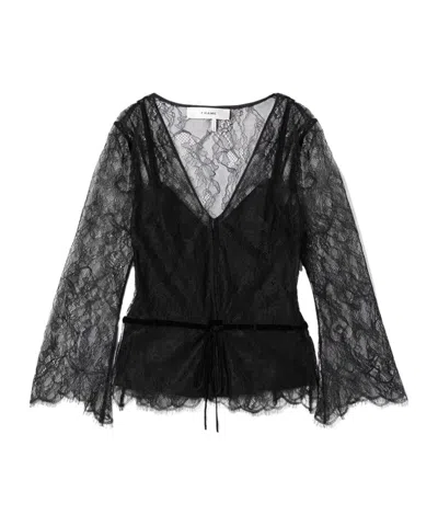 Frame Tie Detail Lace Blouse In Black