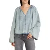 Frame Tie Neck Denim Top In Aries